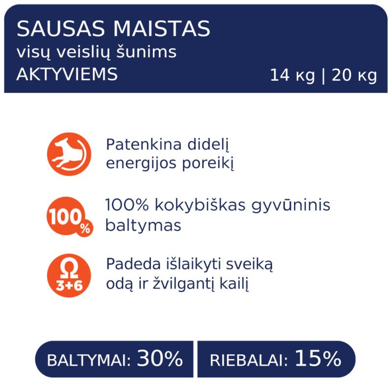 Premium visavertis pašaras suaugusiems aktyviems visų veislių šunims "Aktyvas"