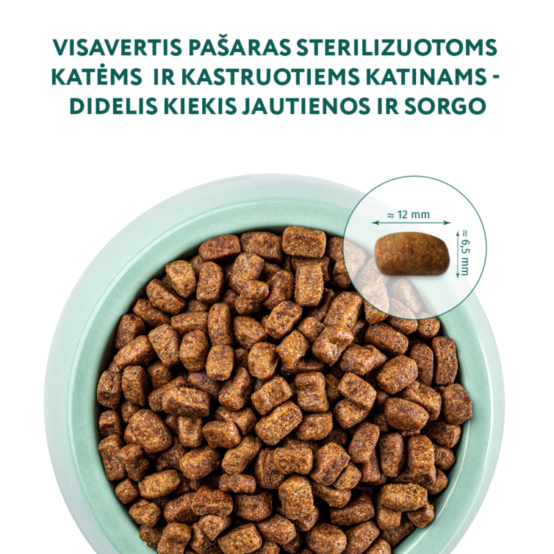 Visavertis pašaras sterilizuotoms katėms ir kastruotiems katinams - didelis kiekis jautienos ir sorgo