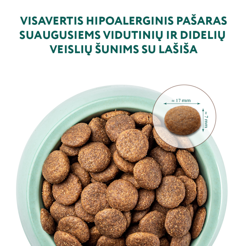Visavertis hipoalerginis pašaras suaugusiems vidutinių ir didelių veislių šunims su lašiša