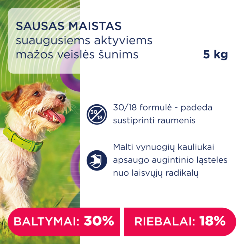 Premium visavertis pašaras suaugusiems aktyviems mažų veislių šunims "Aktyvas"