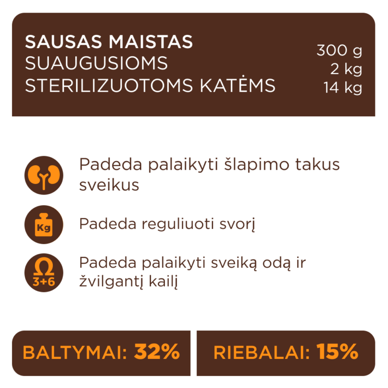 Premium visavertis pašaras suaugusioms sterilizuotoms katėms "Sterilizuoti"